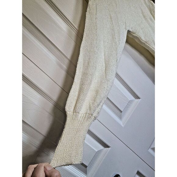 Vintage Women's L/XL Cream High Neck Sweater Fitted Slvs Suede Accents No Tags - Picture 4 of 4